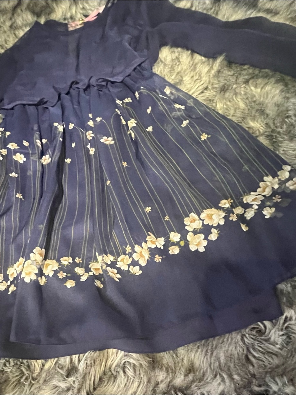 Ted Baker Navy Floral Long Sleeve Chiffon Dress - Picture 14 of 15